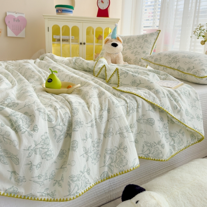 91家纺网 家纺一手货源 找家纺 澜妃 2025新款云感双层纱抗菌贝壳边夏被夏凉被空调被 贝壳边-海像森林