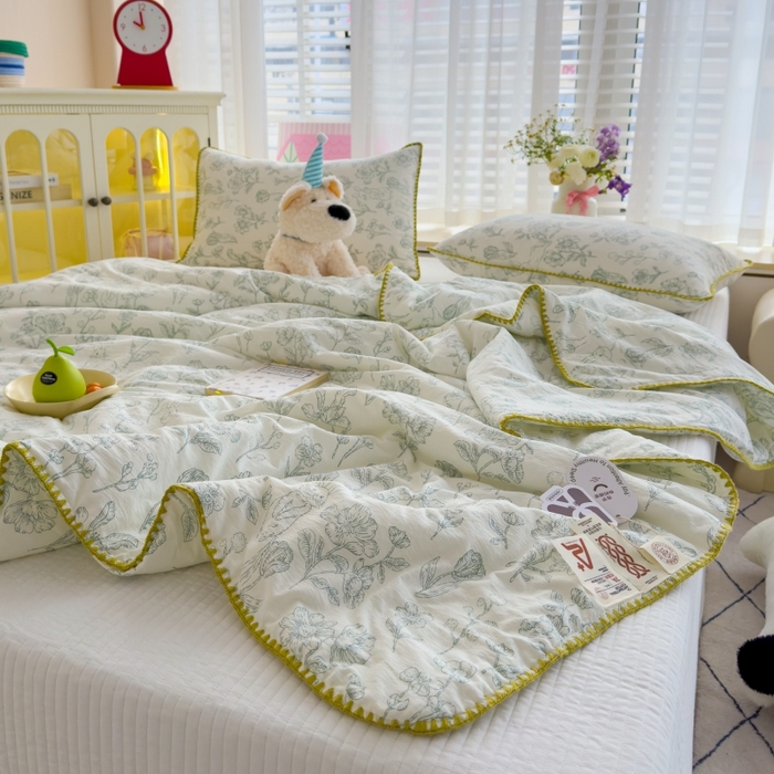 91家纺网 家纺一手货源 找家纺 澜妃 2025新款云感双层纱抗菌贝壳边夏被夏凉被空调被 贝壳边-海像森林