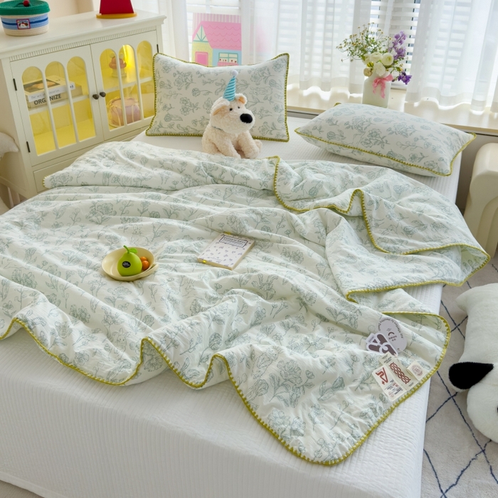 91家纺网 家纺一手货源 找家纺 澜妃 2025新款云感双层纱抗菌贝壳边夏被夏凉被空调被 贝壳边-海像森林