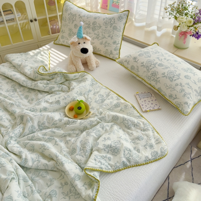 91家纺网 家纺一手货源 找家纺 澜妃 2025新款云感双层纱抗菌贝壳边夏被夏凉被空调被 贝壳边-海像森林