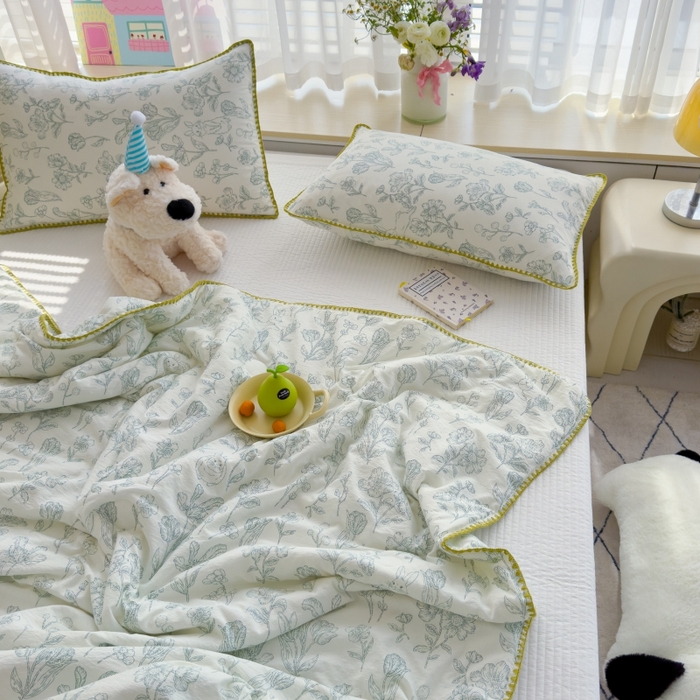 91家纺网 家纺一手货源 找家纺 澜妃 2025新款云感双层纱抗菌贝壳边夏被夏凉被空调被 贝壳边-海像森林