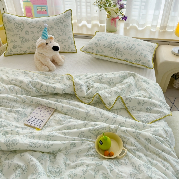 91家纺网 家纺一手货源 找家纺 澜妃 2025新款云感双层纱抗菌贝壳边夏被夏凉被空调被 贝壳边-海像森林