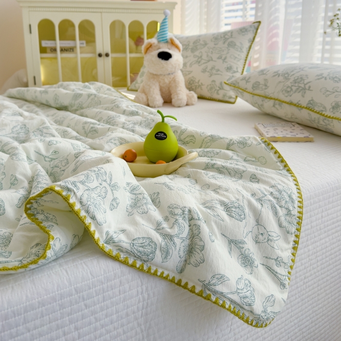 91家纺网 家纺一手货源 找家纺 澜妃 2025新款云感双层纱抗菌贝壳边夏被夏凉被空调被 贝壳边-海像森林