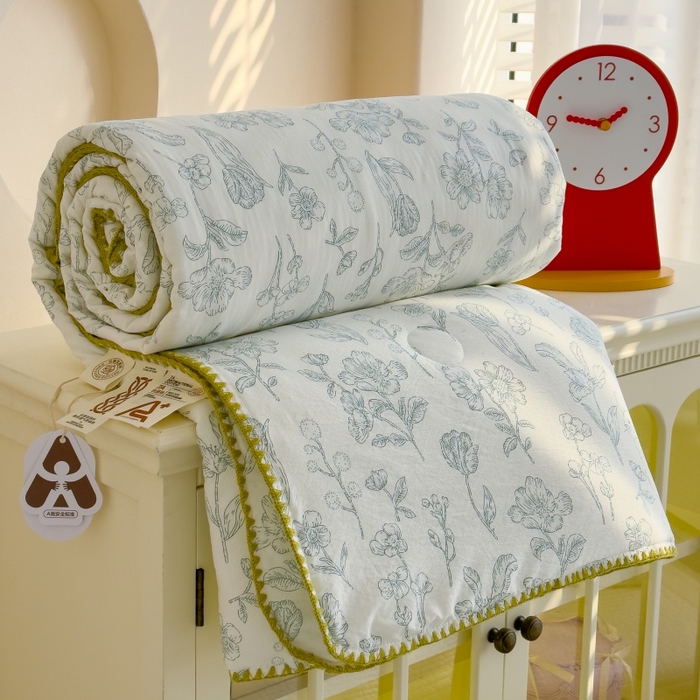 91家纺网 家纺一手货源 找家纺 澜妃 2025新款云感双层纱抗菌贝壳边夏被夏凉被空调被 贝壳边-海像森林