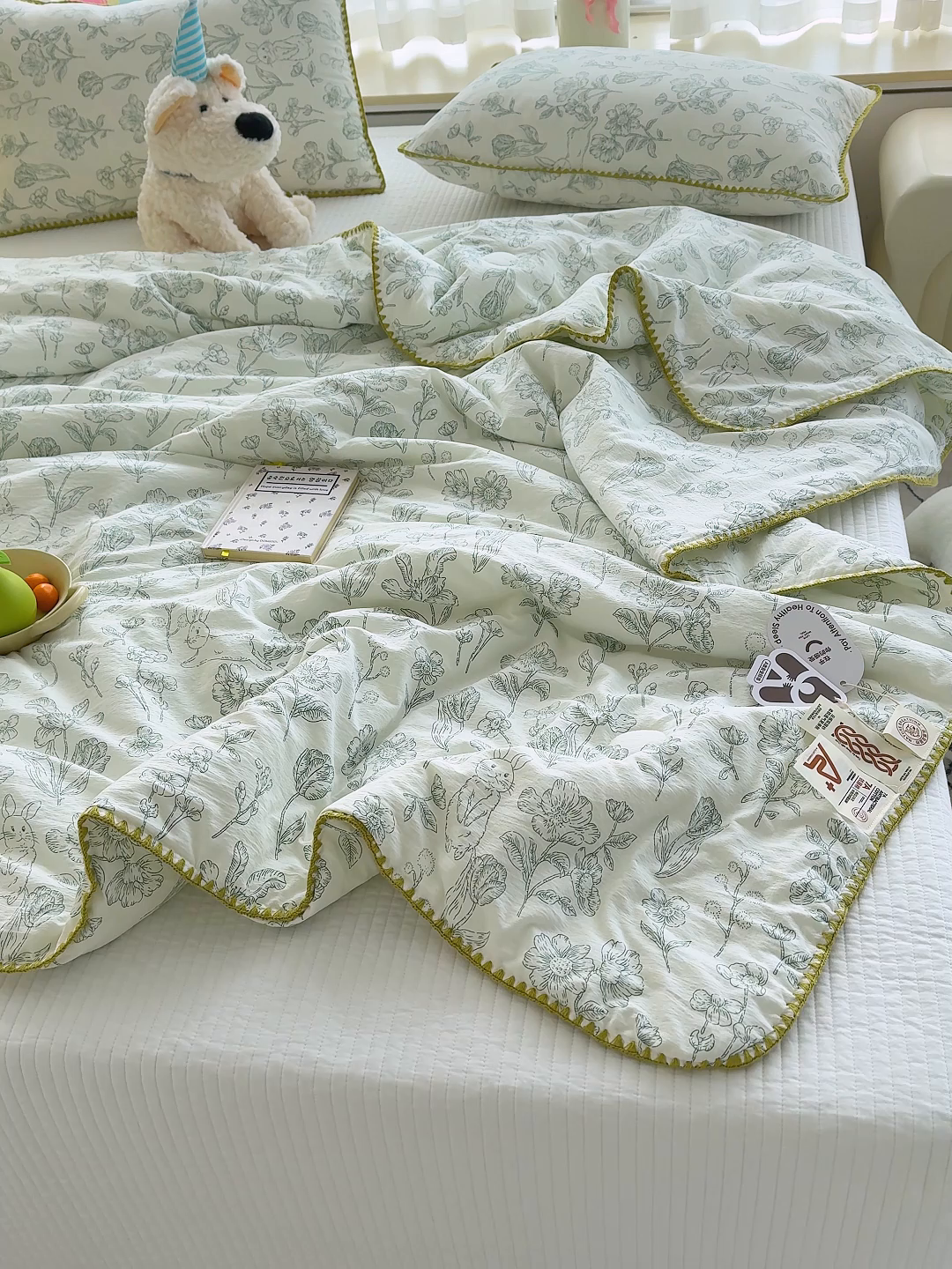 91家纺网 家纺一手货源 找家纺 澜妃 2025新款云感双层纱抗菌贝壳边夏被夏凉被空调被 贝壳边-海像森林