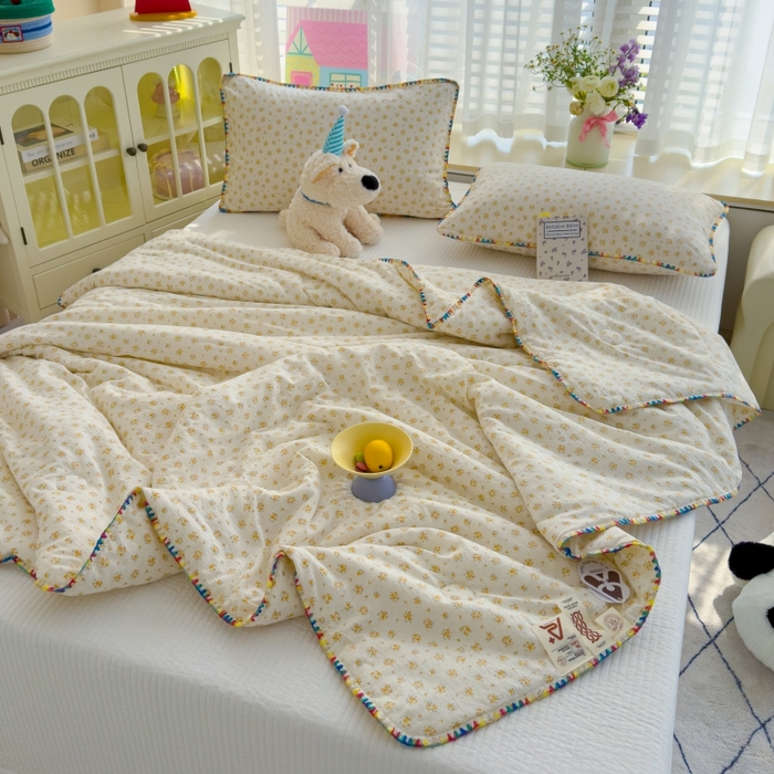 91家纺网 家纺一手货源 找家纺 澜妃 2025新款云感双层纱抗菌贝壳边夏被夏凉被空调被 贝壳边-橘子海