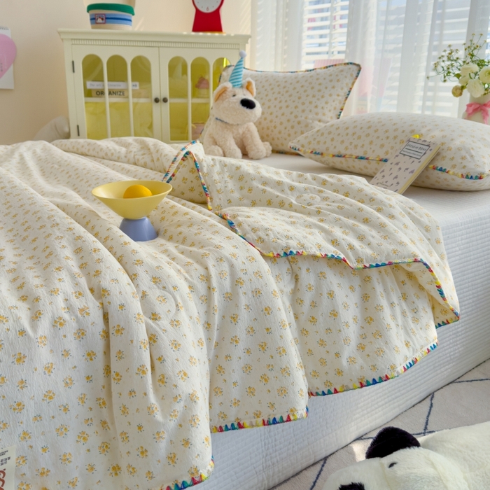 91家纺网 家纺一手货源 找家纺 澜妃 2025新款云感双层纱抗菌贝壳边夏被夏凉被空调被 贝壳边-橘子海