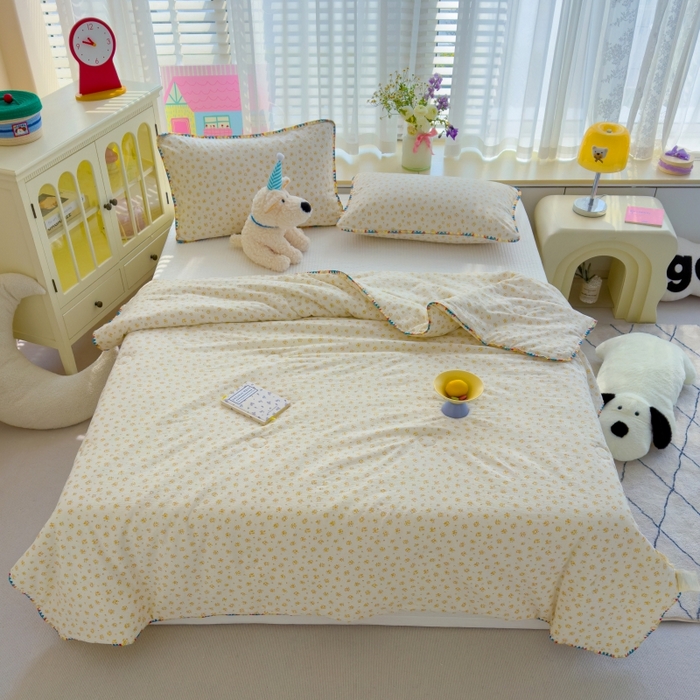 91家纺网 家纺一手货源 找家纺 澜妃 2025新款云感双层纱抗菌贝壳边夏被夏凉被空调被 贝壳边-橘子海