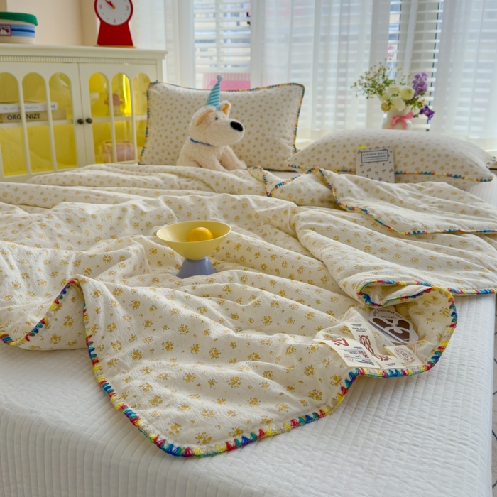 91家纺网 家纺一手货源 找家纺 澜妃 2025新款云感双层纱抗菌贝壳边夏被夏凉被空调被 贝壳边-橘子海