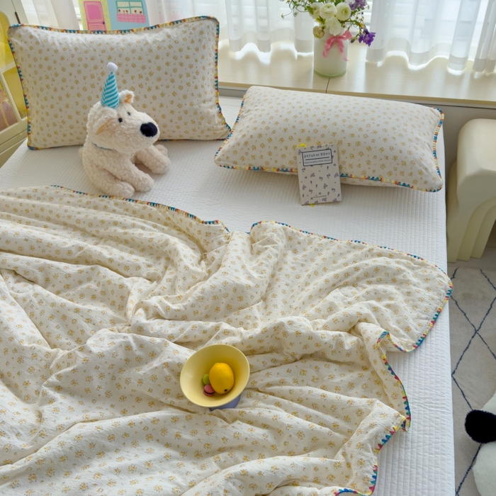 91家纺网 家纺一手货源 找家纺 澜妃 2025新款云感双层纱抗菌贝壳边夏被夏凉被空调被 贝壳边-橘子海