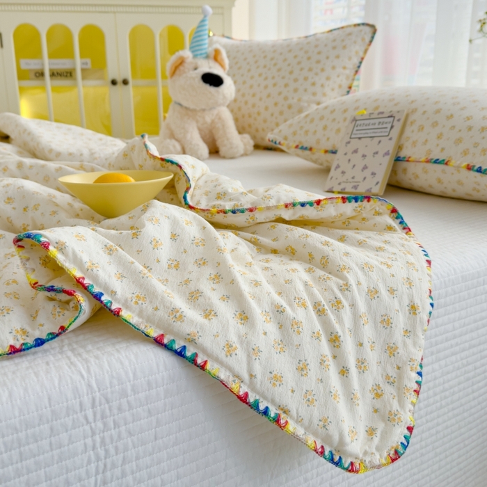 91家纺网 家纺一手货源 找家纺 澜妃 2025新款云感双层纱抗菌贝壳边夏被夏凉被空调被 贝壳边-橘子海