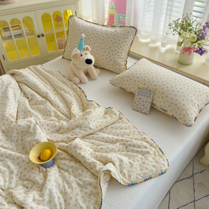 91家纺网 家纺一手货源 找家纺 澜妃 2025新款云感双层纱抗菌贝壳边夏被夏凉被空调被 贝壳边-橘子海