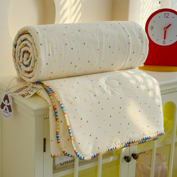 91家纺网 家纺一手货源 找家纺 澜妃 2025新款云感双层纱抗菌贝壳边夏被夏凉被空调被 贝壳边-橘子海