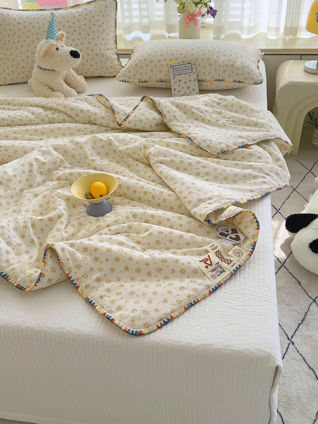 91家纺网 家纺一手货源 找家纺 澜妃 2025新款云感双层纱抗菌贝壳边夏被夏凉被空调被 贝壳边-橘子海