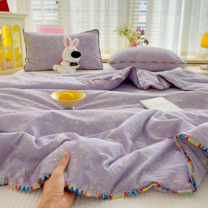 91家纺网 家纺一手货源 找家纺 澜妃 2025新款云感双层纱抗菌贝壳边夏被夏凉被空调被 贝壳边-恋如青柠香