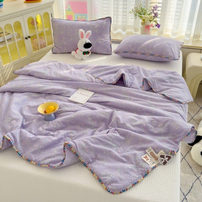 91家纺网 家纺一手货源 找家纺 澜妃 2025新款云感双层纱抗菌贝壳边夏被夏凉被空调被 贝壳边-恋如青柠香