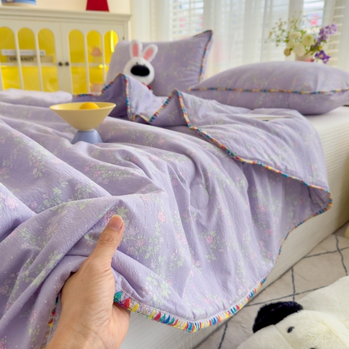 91家纺网 家纺一手货源 找家纺 澜妃 2025新款云感双层纱抗菌贝壳边夏被夏凉被空调被 贝壳边-恋如青柠香