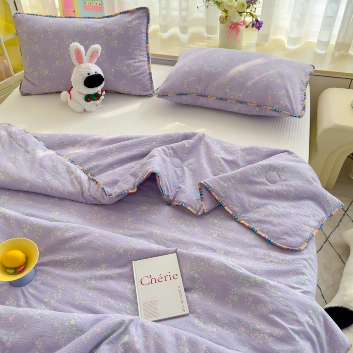 91家纺网 家纺一手货源 找家纺 澜妃 2025新款云感双层纱抗菌贝壳边夏被夏凉被空调被 贝壳边-恋如青柠香