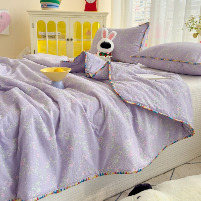 91家纺网 家纺一手货源 找家纺 澜妃 2025新款云感双层纱抗菌贝壳边夏被夏凉被空调被 贝壳边-恋如青柠香