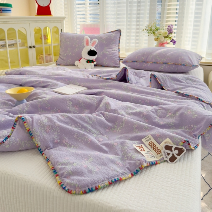 91家纺网 家纺一手货源 找家纺 澜妃 2025新款云感双层纱抗菌贝壳边夏被夏凉被空调被 贝壳边-恋如青柠香