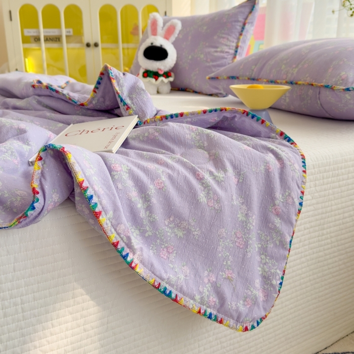 91家纺网 家纺一手货源 找家纺 澜妃 2025新款云感双层纱抗菌贝壳边夏被夏凉被空调被 贝壳边-恋如青柠香