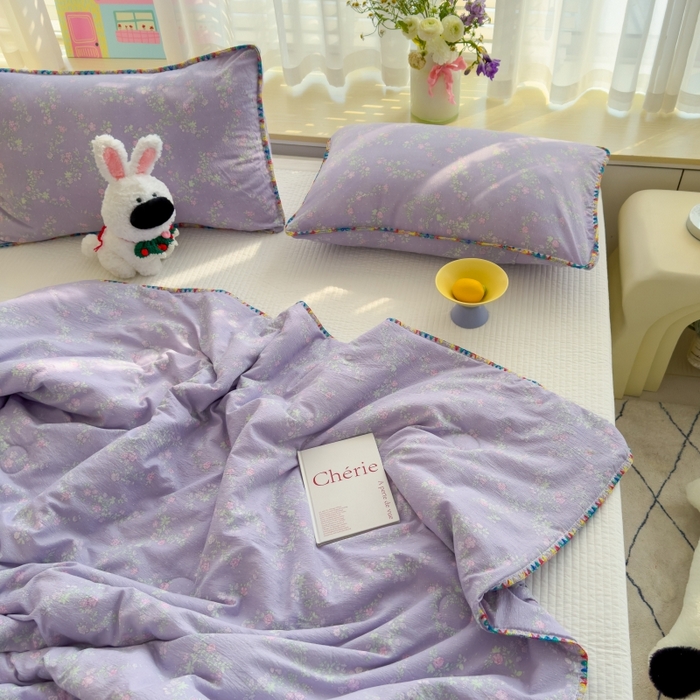 91家纺网 家纺一手货源 找家纺 澜妃 2025新款云感双层纱抗菌贝壳边夏被夏凉被空调被 贝壳边-恋如青柠香