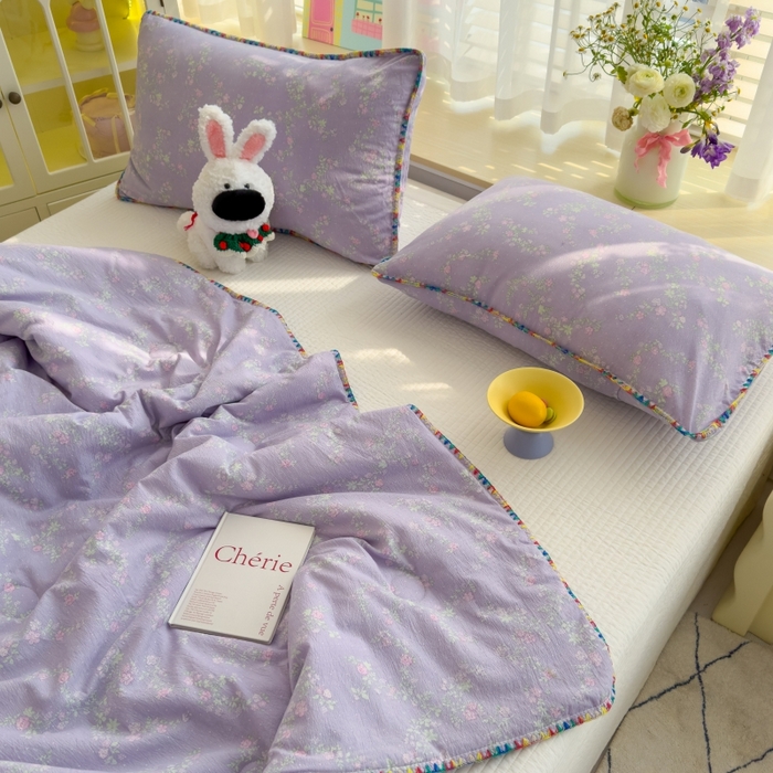 91家纺网 家纺一手货源 找家纺 澜妃 2025新款云感双层纱抗菌贝壳边夏被夏凉被空调被 贝壳边-恋如青柠香