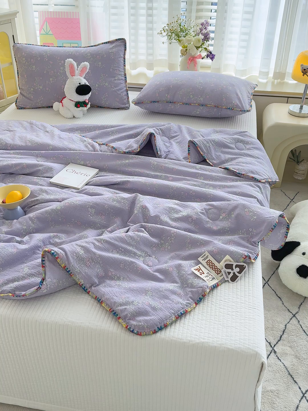 91家纺网 家纺一手货源 找家纺 澜妃 2025新款云感双层纱抗菌贝壳边夏被夏凉被空调被 贝壳边-恋如青柠香