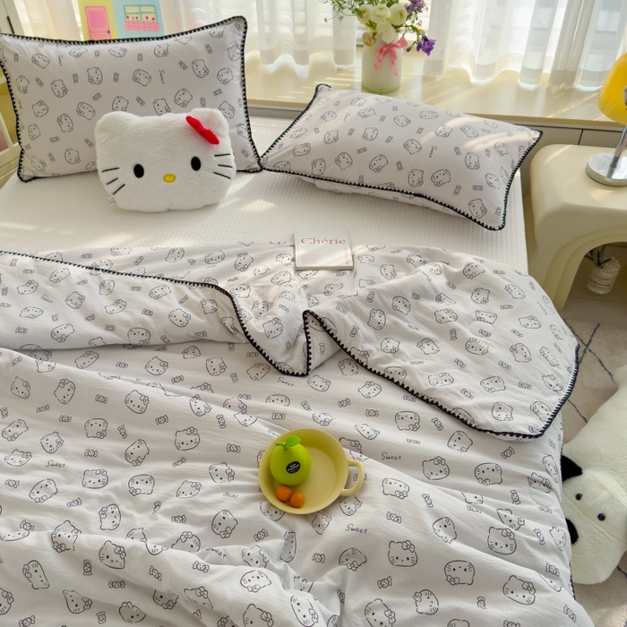 91家纺网 家纺一手货源 找家纺 澜妃 2025新款云感双层纱抗菌贝壳边夏被夏凉被空调被 贝壳边-猫咪恋人