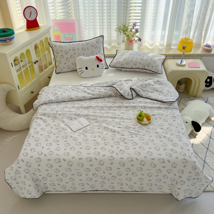 91家纺网 家纺一手货源 找家纺 澜妃 2025新款云感双层纱抗菌贝壳边夏被夏凉被空调被 贝壳边-猫咪恋人