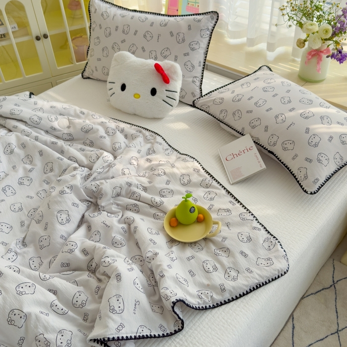 91家纺网 家纺一手货源 找家纺 澜妃 2025新款云感双层纱抗菌贝壳边夏被夏凉被空调被 贝壳边-猫咪恋人