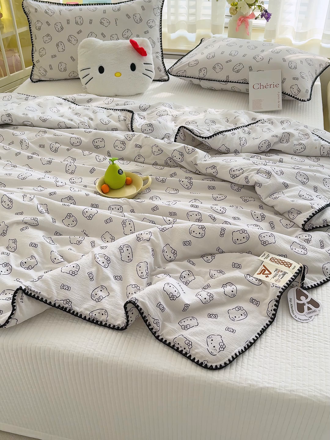 91家纺网 家纺一手货源 找家纺 澜妃 2025新款云感双层纱抗菌贝壳边夏被夏凉被空调被 贝壳边-猫咪恋人