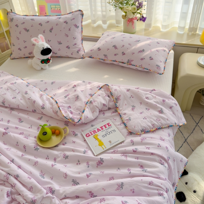 91家纺网 家纺一手货源 找家纺 澜妃 2025新款云感双层纱抗菌贝壳边夏被夏凉被空调被 贝壳边-葡萄七分甜