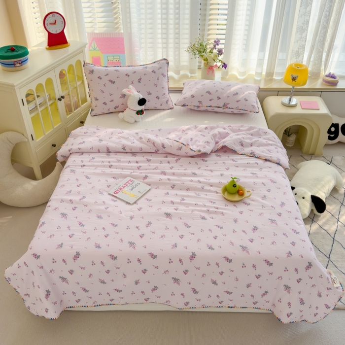 91家纺网 家纺一手货源 找家纺 澜妃 2025新款云感双层纱抗菌贝壳边夏被夏凉被空调被 贝壳边-葡萄七分甜