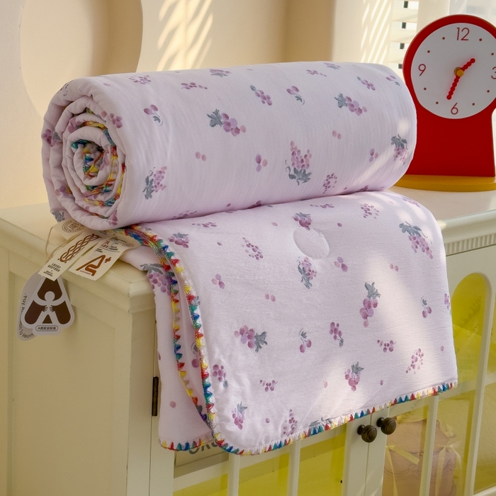 91家纺网 家纺一手货源 找家纺 澜妃 2025新款云感双层纱抗菌贝壳边夏被夏凉被空调被 贝壳边-葡萄七分甜