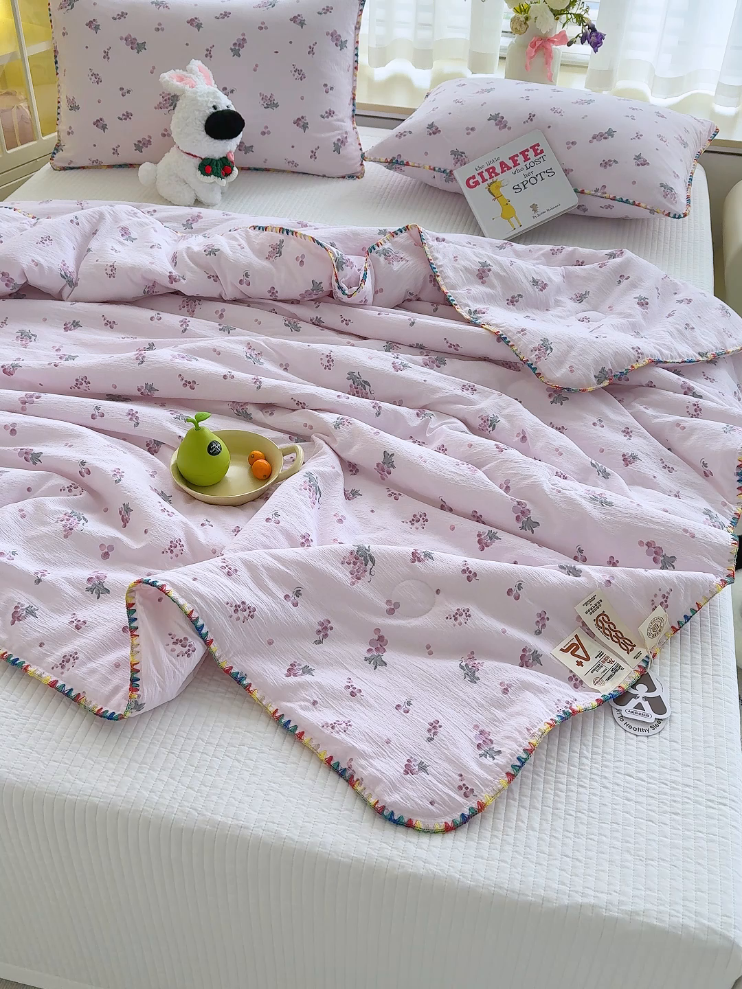 91家纺网 家纺一手货源 找家纺 澜妃 2025新款云感双层纱抗菌贝壳边夏被夏凉被空调被 贝壳边-葡萄七分甜