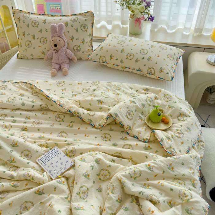 91家纺网 家纺一手货源 找家纺 澜妃 2025新款云感双层纱抗菌贝壳边夏被夏凉被空调被 贝壳边-兔子的世界