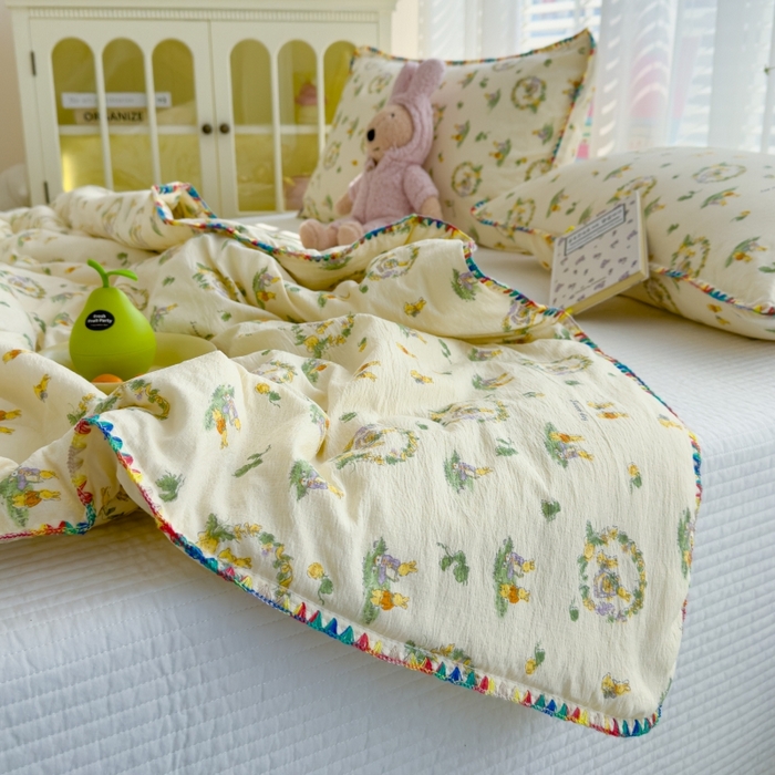 91家纺网 家纺一手货源 找家纺 澜妃 2025新款云感双层纱抗菌贝壳边夏被夏凉被空调被 贝壳边-兔子的世界