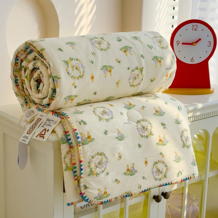 91家纺网 家纺一手货源 找家纺 澜妃 2025新款云感双层纱抗菌贝壳边夏被夏凉被空调被 贝壳边-兔子的世界