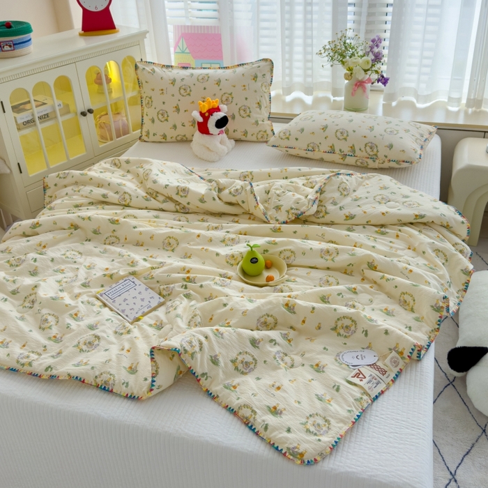 91家纺网 家纺一手货源 找家纺 澜妃 2025新款云感双层纱抗菌贝壳边夏被夏凉被空调被 贝壳边-兔子的世界