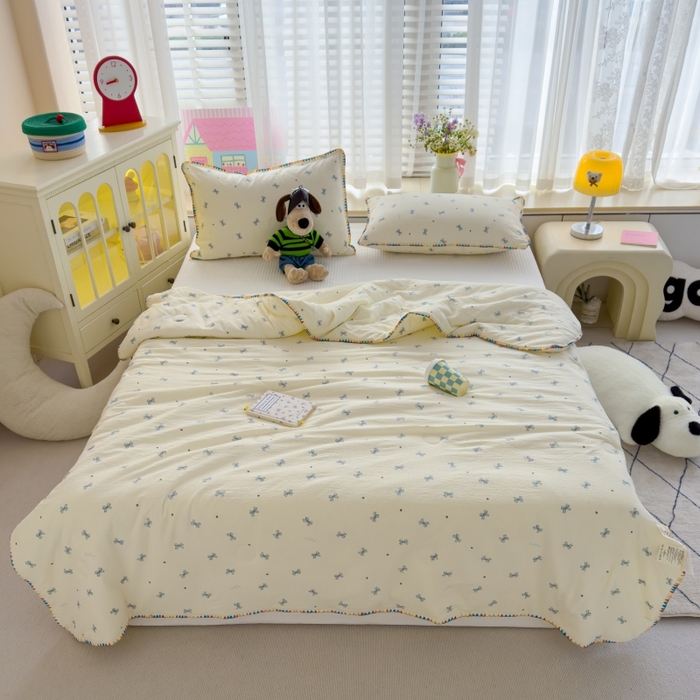 91家纺网 家纺一手货源 找家纺 澜妃 2025新款云感双层纱抗菌贝壳边夏被夏凉被空调被 贝壳边-相思蓝