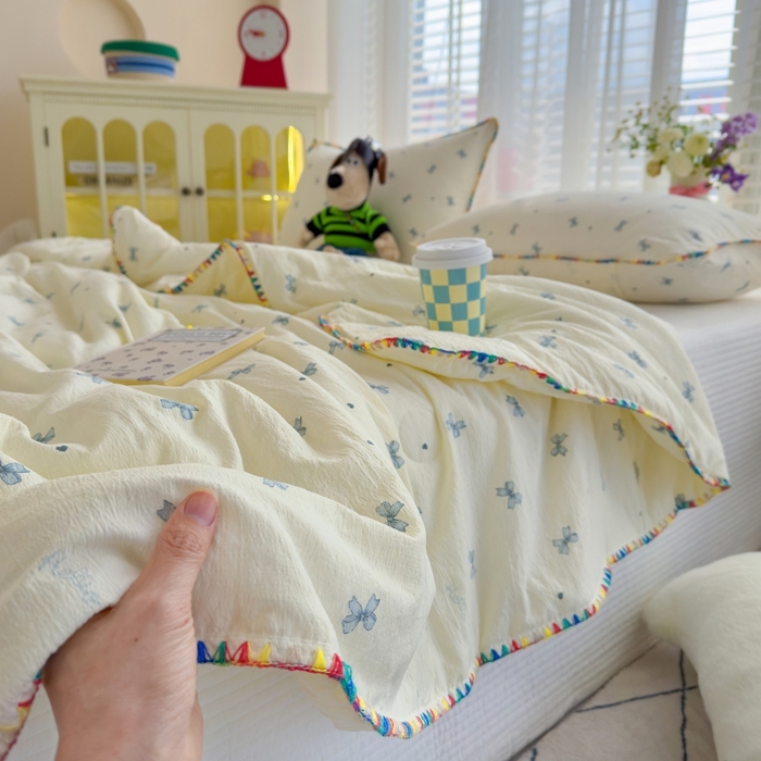 91家纺网 家纺一手货源 找家纺 澜妃 2025新款云感双层纱抗菌贝壳边夏被夏凉被空调被 贝壳边-相思蓝