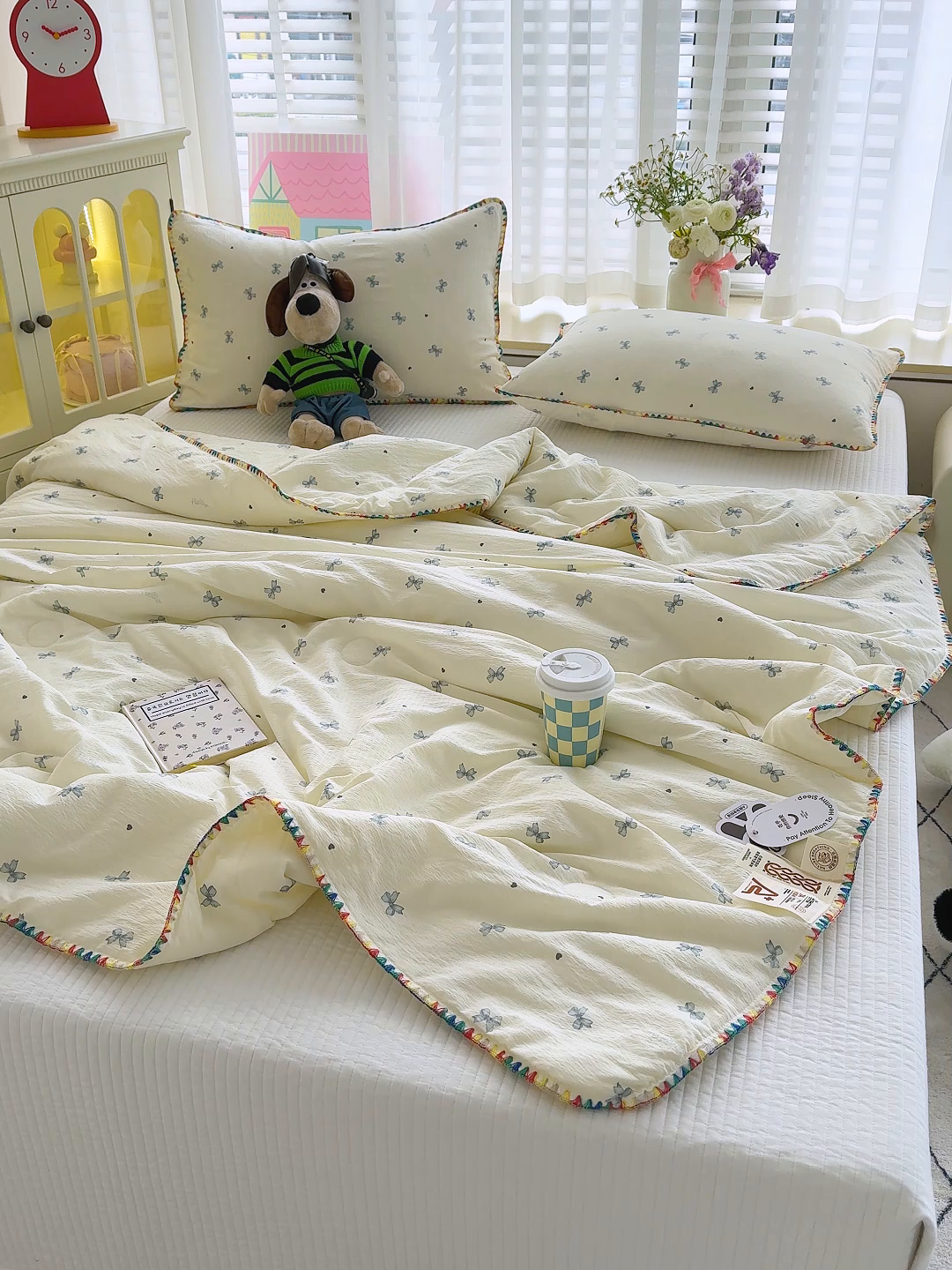 91家纺网 家纺一手货源 找家纺 澜妃 2025新款云感双层纱抗菌贝壳边夏被夏凉被空调被 贝壳边-相思蓝