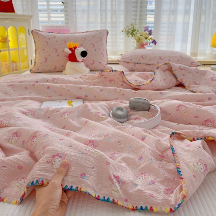 91家纺网 家纺一手货源 找家纺 澜妃 2025新款云感双层纱抗菌贝壳边夏被夏凉被空调被 贝壳边-小美冰激凌