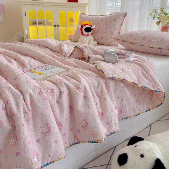 91家纺网 家纺一手货源 找家纺 澜妃 2025新款云感双层纱抗菌贝壳边夏被夏凉被空调被 贝壳边-小美冰激凌