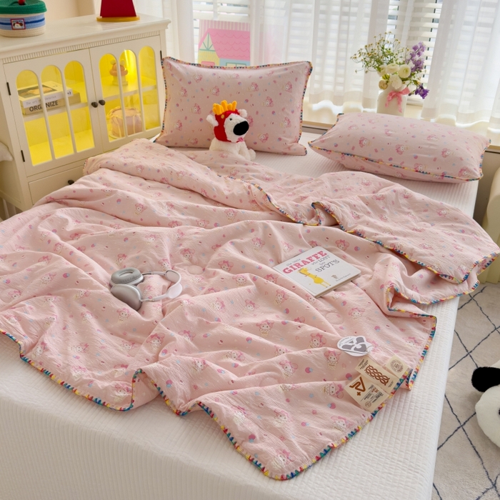 91家纺网 家纺一手货源 找家纺 澜妃 2025新款云感双层纱抗菌贝壳边夏被夏凉被空调被 贝壳边-小美冰激凌