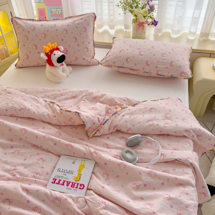 91家纺网 家纺一手货源 找家纺 澜妃 2025新款云感双层纱抗菌贝壳边夏被夏凉被空调被 贝壳边-小美冰激凌