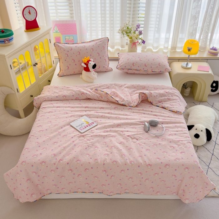 91家纺网 家纺一手货源 找家纺 澜妃 2025新款云感双层纱抗菌贝壳边夏被夏凉被空调被 贝壳边-小美冰激凌