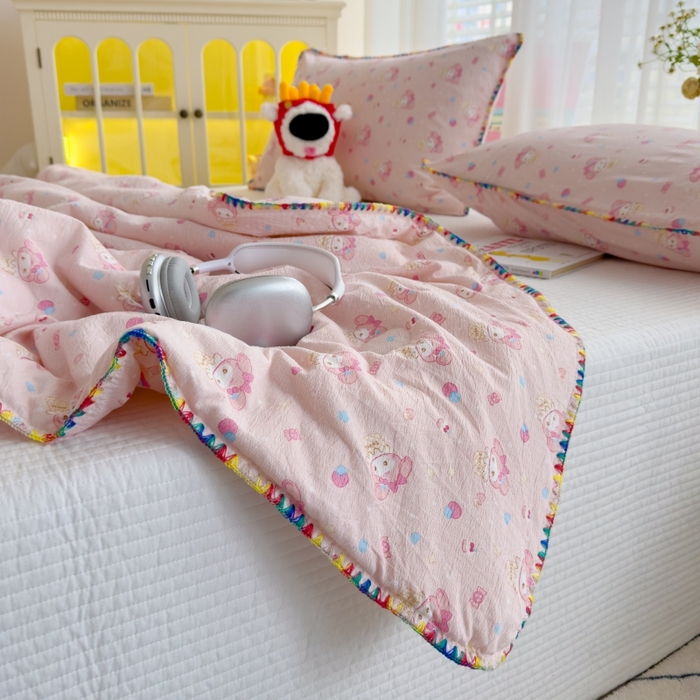 91家纺网 家纺一手货源 找家纺 澜妃 2025新款云感双层纱抗菌贝壳边夏被夏凉被空调被 贝壳边-小美冰激凌