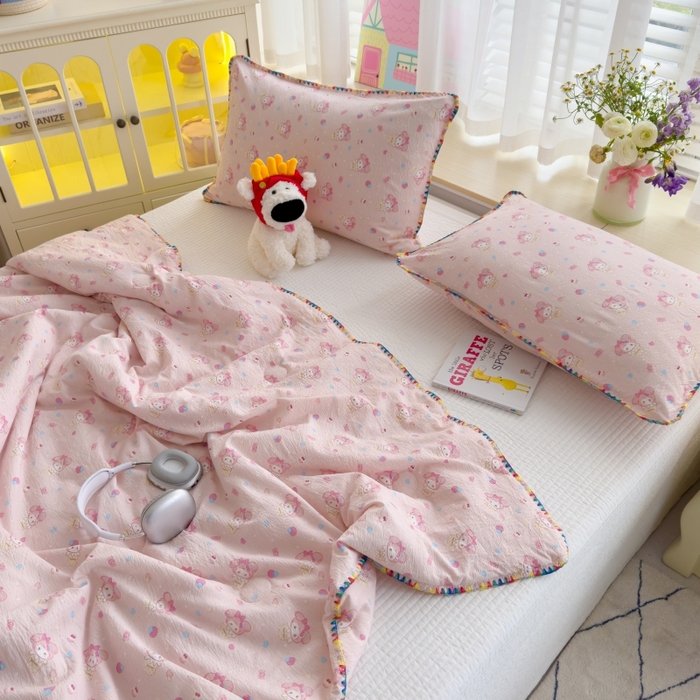 91家纺网 家纺一手货源 找家纺 澜妃 2025新款云感双层纱抗菌贝壳边夏被夏凉被空调被 贝壳边-小美冰激凌